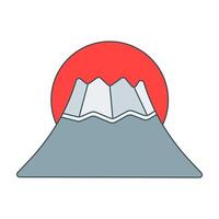 Mountain of fuji and circle red. Red Circle Symbol With Cloudy Mountain. vector