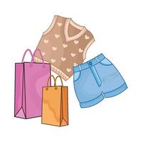 illustration of clothes with shopping bag vector