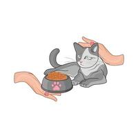 ilustración de gato con comida vector