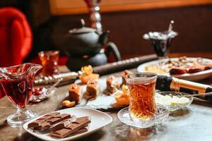 Table With Assorted Food and Drinks photo