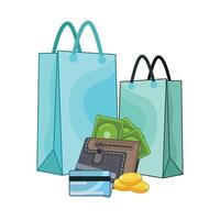 ilustración de billetera con compras bolso vector