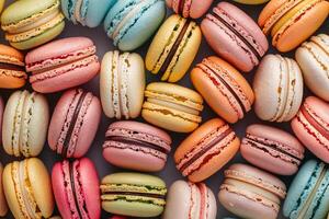 AI generated Assorted Colorful Macarons Close-up. photo