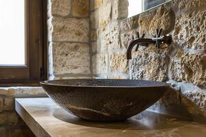 AI generated Modern Stone Basin with Stainless Steel Faucet with AI generated. photo