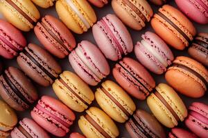 ai generado clasificado vistoso macarons de cerca. foto