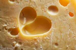 AI generated Heart Shape in Swiss Cheese Close-up. photo