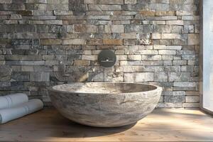 AI generated Modern Stone Basin with Stainless Steel Faucet with AI generated. photo