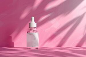 AI generated Cosmetic Serum Bottle with Dropper in Pink Tones with AI generated. photo