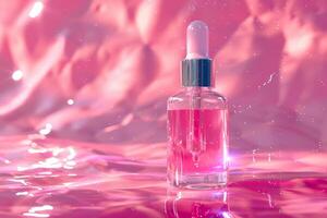 AI generated Cosmetic Serum Bottle with Dropper in Pink Tones with AI generated. photo