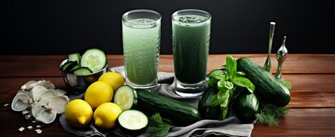 AI generated juice of cucumber, ginger, lemon, and onion photo