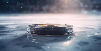 AI generated hockey puck sitting on the ice photo