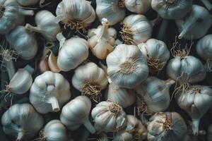 AI generated Pile of Fresh Organic Garlic Bulbs. photo