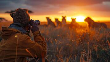 AI generated Man Taking Picture of Herd of Cows photo