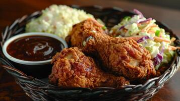 AI generated Bowl of Fried Chicken and Coleslaw photo