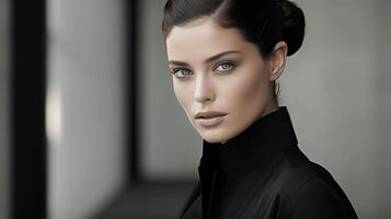 AI generated Elegant Woman in Black Turtleneck Fashion photo