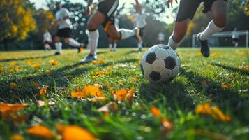 ai generado un lleno de acción foto de un fútbol juego