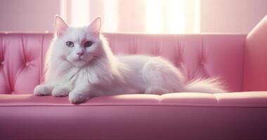 AI generated a white cat is sitting on the couch photo