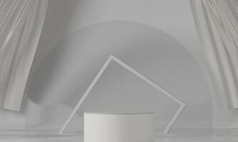 minimalist product presentation podium, opened white curtain, white dominant color and water in the surface, 3d rendering photo