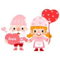 Gnomes Valentine's day with hearts Clipart, Gnomes Love, sweet gnomes for valentine day. Romantic Valentine Gnome png