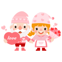 Gnomes Valentine's day with hearts Clipart, Gnomes Love, sweet gnomes for valentine day. Romantic Valentine Gnome png