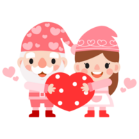 Gnomes Valentine's day with hearts Clipart, Gnomes Love, sweet gnomes for valentine day. Romantic Valentine Gnome png