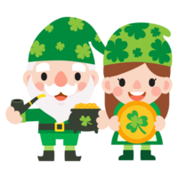 gnomes Saint patrick's journée clipart, gnome homme et femme Saint Patricks, png