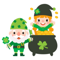 gnomes Saint patrick's journée clipart, gnome homme et femme Saint Patricks, png