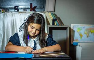 pretty student studying in classroom photo