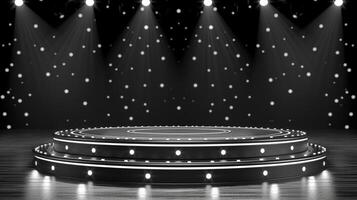 AI generated stage with spotlight and lights on a black background photo