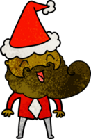 Hand drawn textured cartoon of a happy bearded man wearing santa hat png