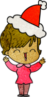 hand drawn textured cartoon of a laughing woman wearing santa hat png