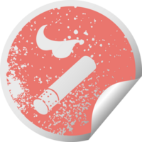 distressed circular peeling sticker symbol of a smoking cigarette png