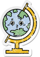 distressed sticker of a cute cartoon globe of the world png