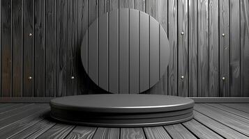 AI generated a black round table in front of a wooden wall photo