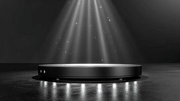 AI generated a black circular object with a spotlight shining on it photo