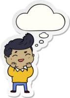 cartoon man laughing with thought bubble as a printed sticker png