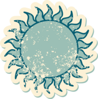 iconic distressed sticker tattoo style image of a sun png