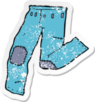 retro distressed sticker of a cartoon patched old jeans png