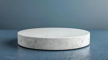 AI generated a round white marble table on a blue surface photo