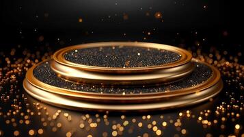 AI generated golden trophy on a black background with sparkles photo