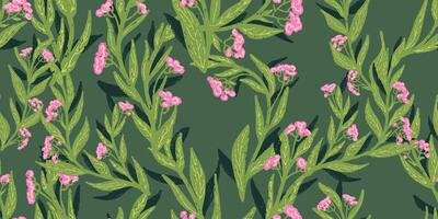 a green background with pink flowers vector