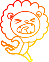 warm gradient line drawing of a cartoon running lion png