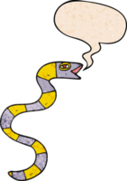 hissing cartoon snake with speech bubble in retro texture style png