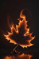 AI generated a maple leaf with flames on it photo