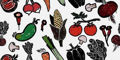 a pattern of vegetables and fruits on a white background vector