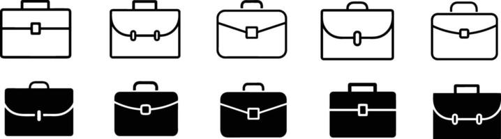 Briefcase vector icons set. Bag or portfolio symbol collection. Flat and line vector sign. Simple vector illustration for graphic and web design.