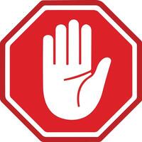 Stop red sign icon with white hand, do not enter. Warning stop sign stock vector