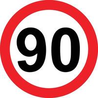 Road Speed Limit 90 ninety Sign. Generic speed limit sign with black number and red circle. Vector illustration