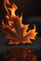 AI generated a maple leaf with flames on it photo