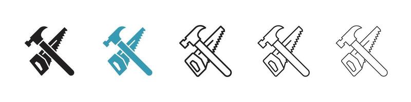 Hand saw and hammer icon vector