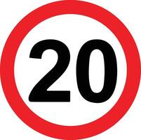 Road Speed Limit 20 twenty Sign. Generic speed limit sign with black number and red circle. Vector illustration